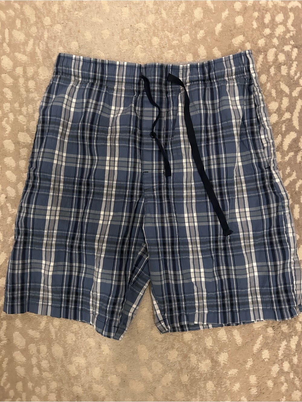 Men's Blue Plaid Shorts - Lightweight Drawstring